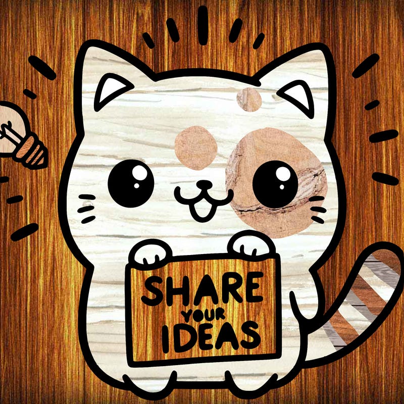 a cute cat saying share your ideas