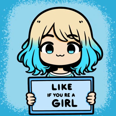 a cute girl holding a sign that says like if you’re a girl