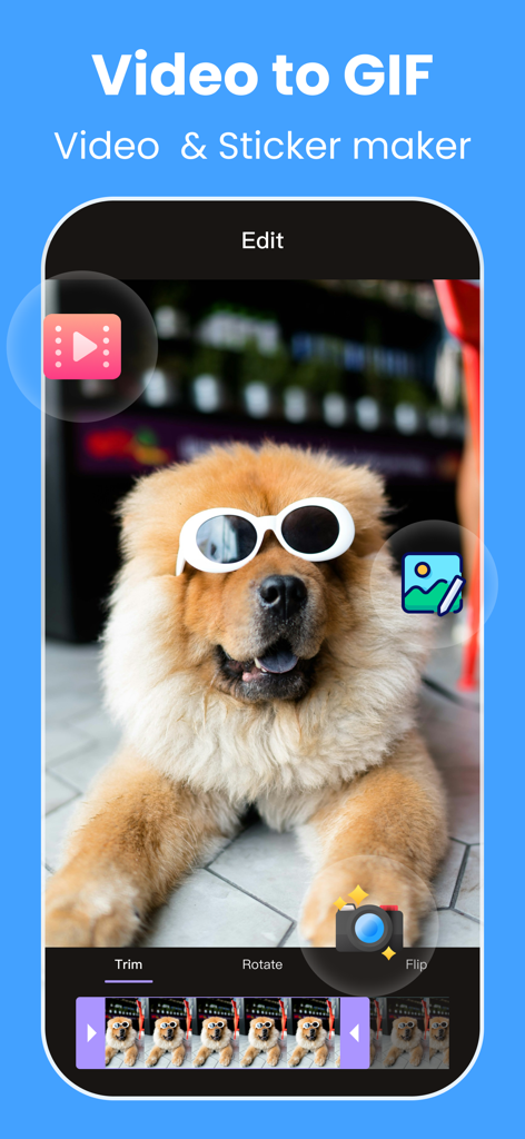 GIF Maker - Turn Video to GIFs - Interface do aplicativo Criador de GIF para converter vídeo em gifs e adesivos