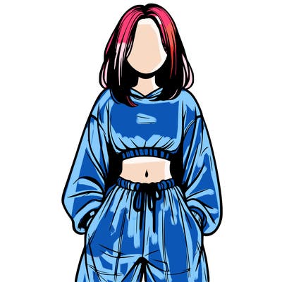 realistic girl faceless with baggy pants and a crop top
