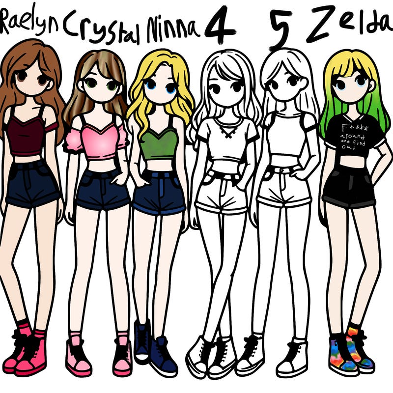 a group of girls wearing crop tops and shorts