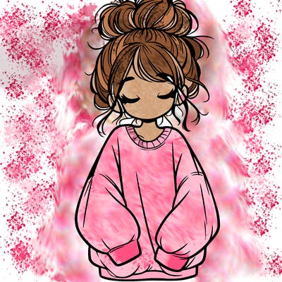 girl with baggy sweatshirt and messy bun