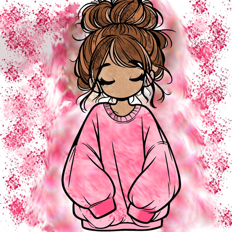 girl with baggy sweatshirt and messy bun