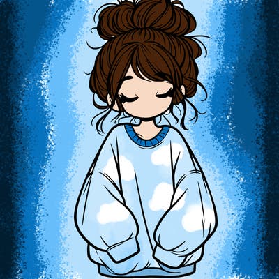 girl with baggy sweatshirt and messy bun