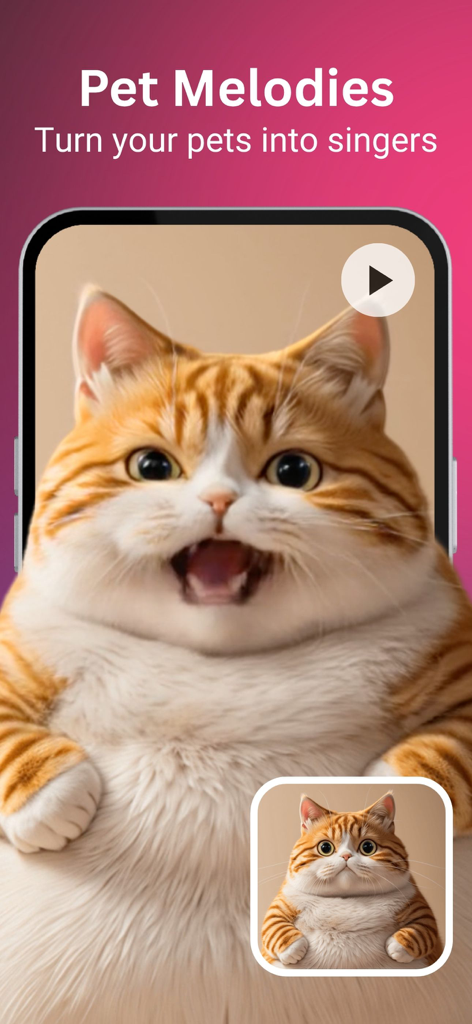 Facezy: AI Photo Face Animator - AI animation of a singing orange cat on a smartphone screen