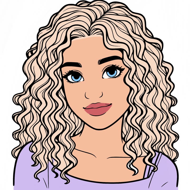 realistic, teenage girl with curly hair