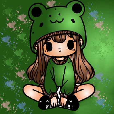 a girl wearing a frog hat and some frog socks