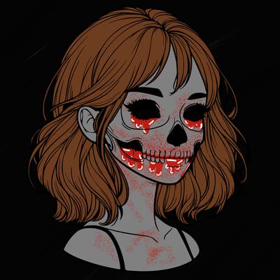 realistic girl with skull