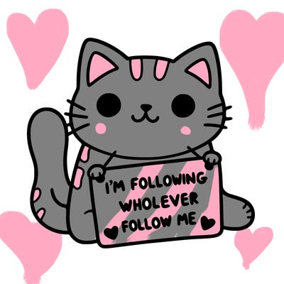 cat with a sign that says i’m following whoever follows me