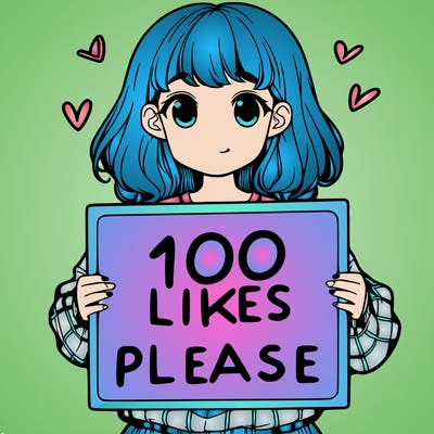 a girl holding a sign saying 100 likes please