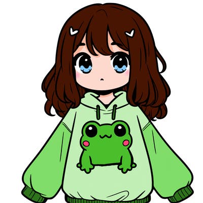 girl wearing frogging sweatshirt