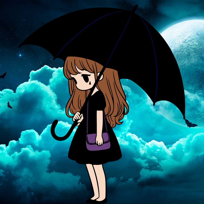 lonely girl holding black umbrella