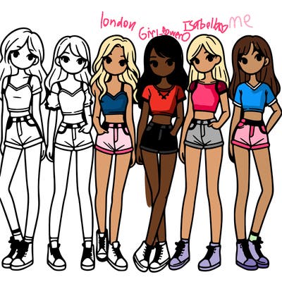 a group of girls wearing crop tops and shorts