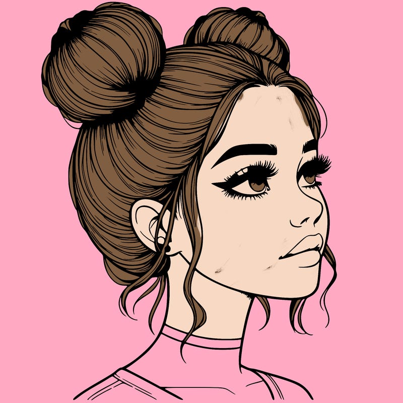 realistic girl with buns on the top of her head