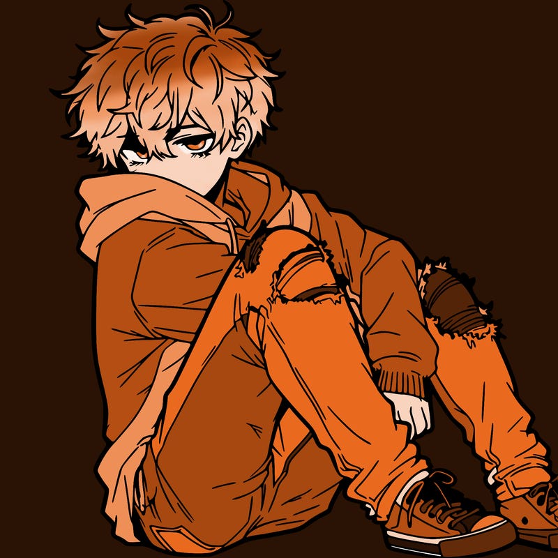 a male hoddie ripped jeans messy hair anime