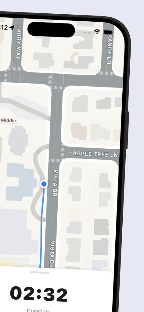 GPS map showing a walking route and duration on a smartphone