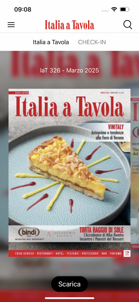 Italia a Tavola - Digital cover of the Italia a Tavola magazine featuring a gourmet Italian dessert and professional food industry news.