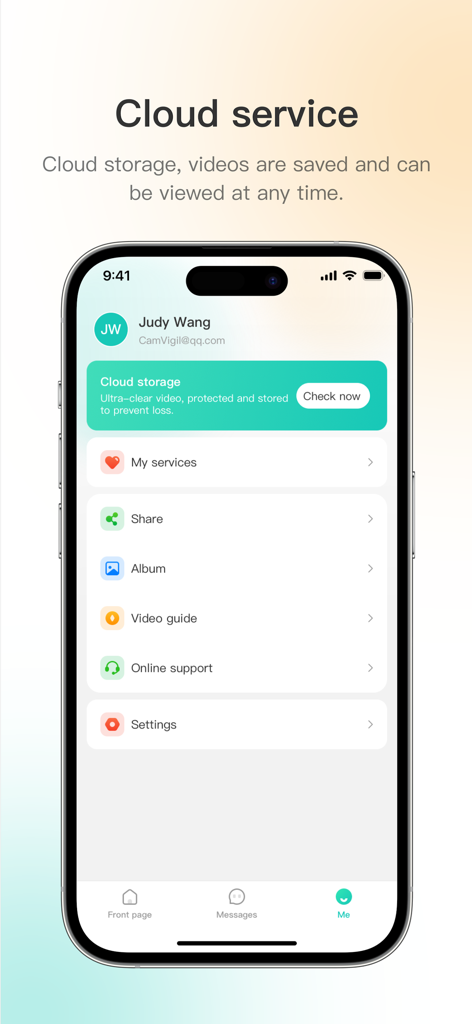 CamVigil - CamVigil app interface for managing cloud storage and user settings
