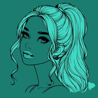 realistic girl with a ponytail on her hair and lips