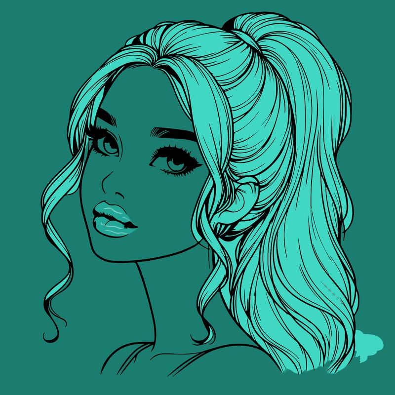 realistic girl with a ponytail on her hair and lips