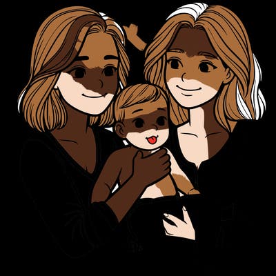 two realistic women holding one baby together