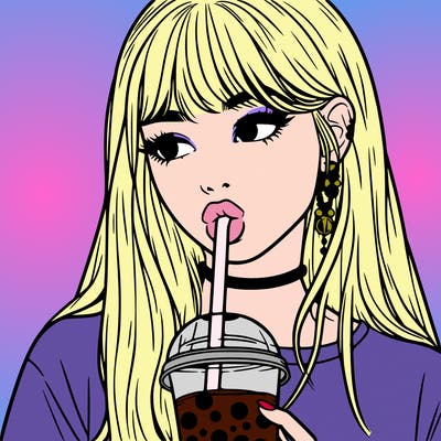 aesthetic realistic girl drinking boba