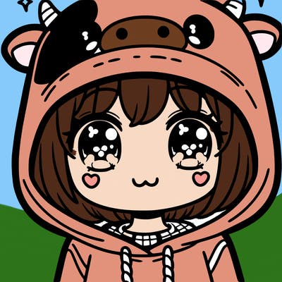kawaii girl with cow hoodie