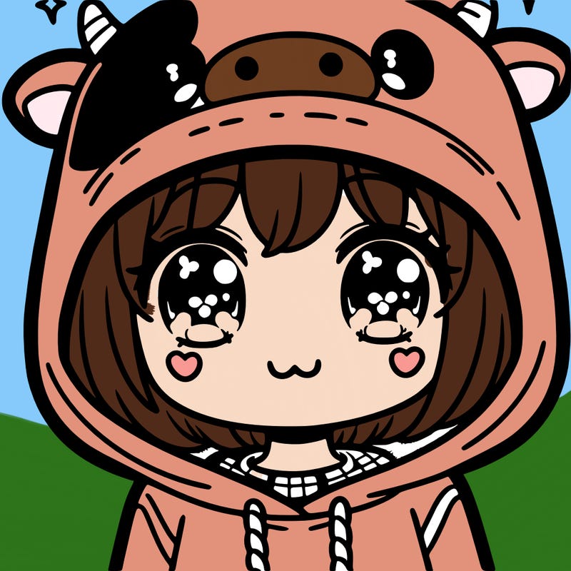 kawaii girl with cow hoodie