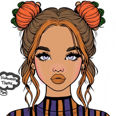 realistic girl with two buns in hair and lips