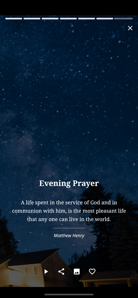 Daily Prayer Guide - Pantalla de Oración Nocturna con una cita de Matthew Henry contra un fondo de noche estrellada