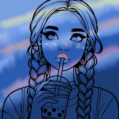 realistic girl with braided hair drinking boba