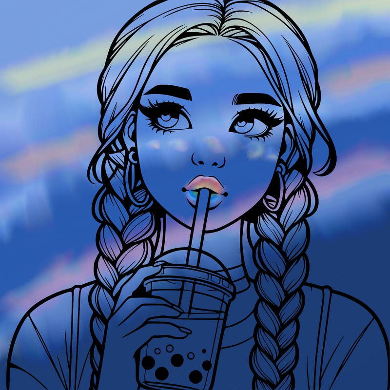 realistic girl with braided hair drinking boba
