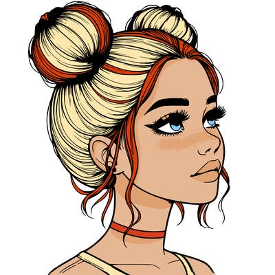 realistic girl with buns on the top of her head