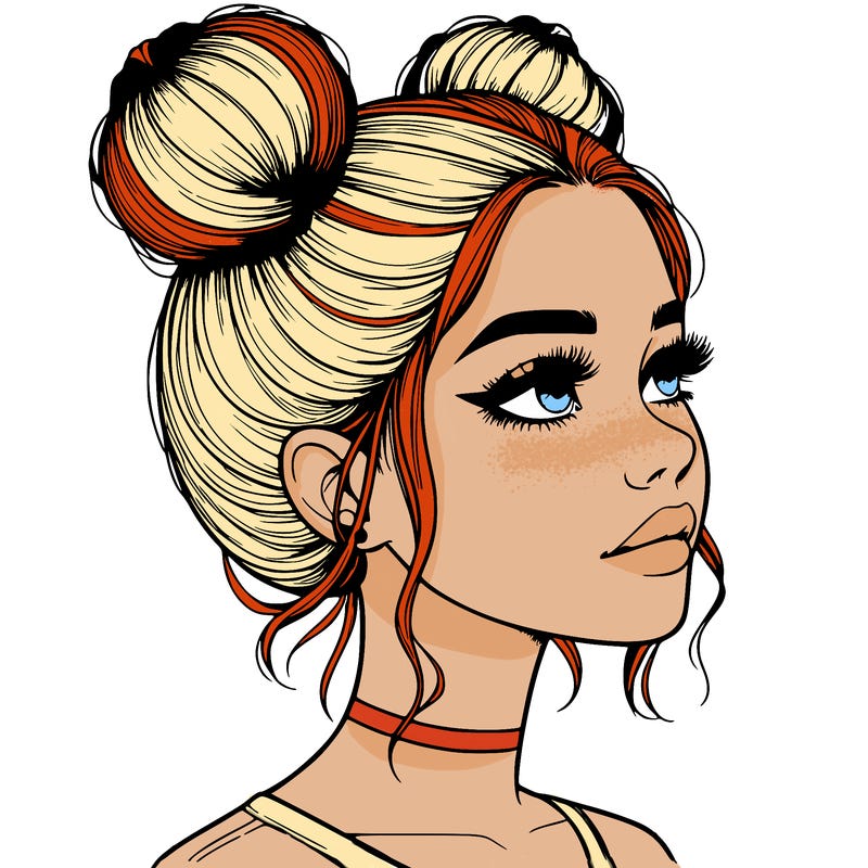 realistic girl with buns on the top of her head