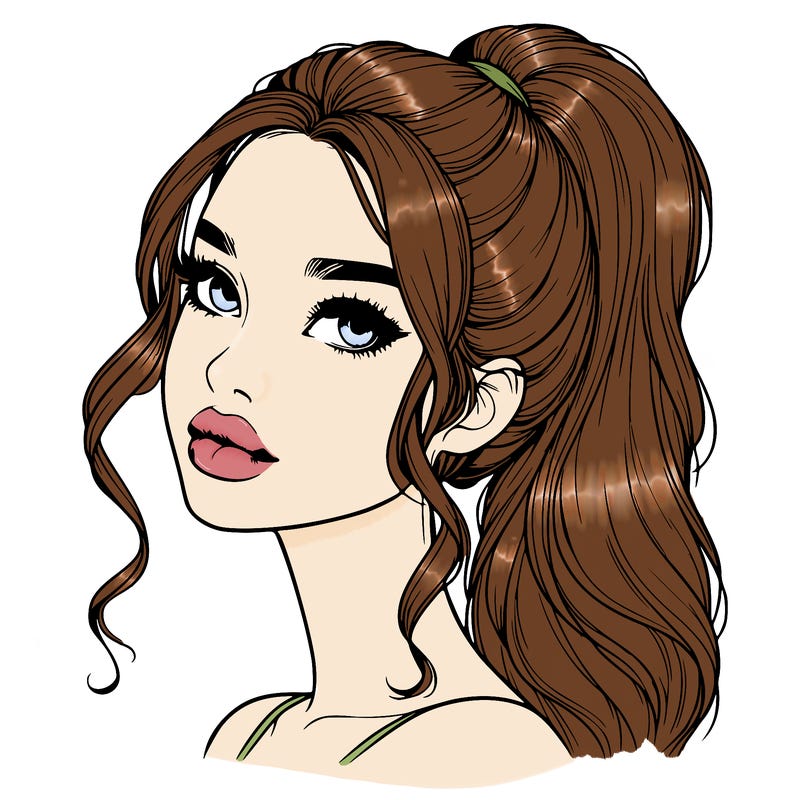 realistic girl with a ponytail on her hair and lips