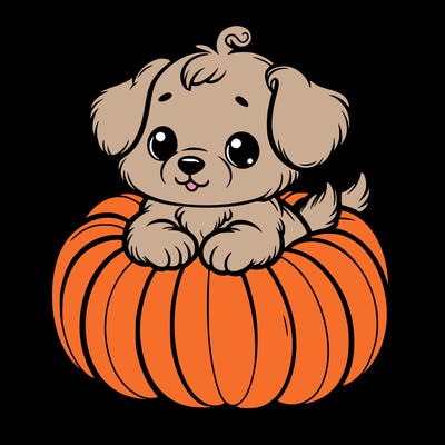 cute little puppy in a pumpkin