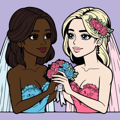 two realistic  women marrying each other