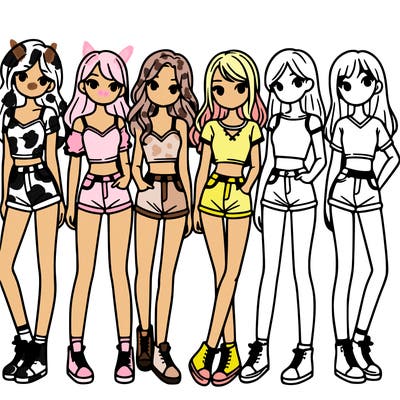 a group of girls wearing crop tops and shorts
