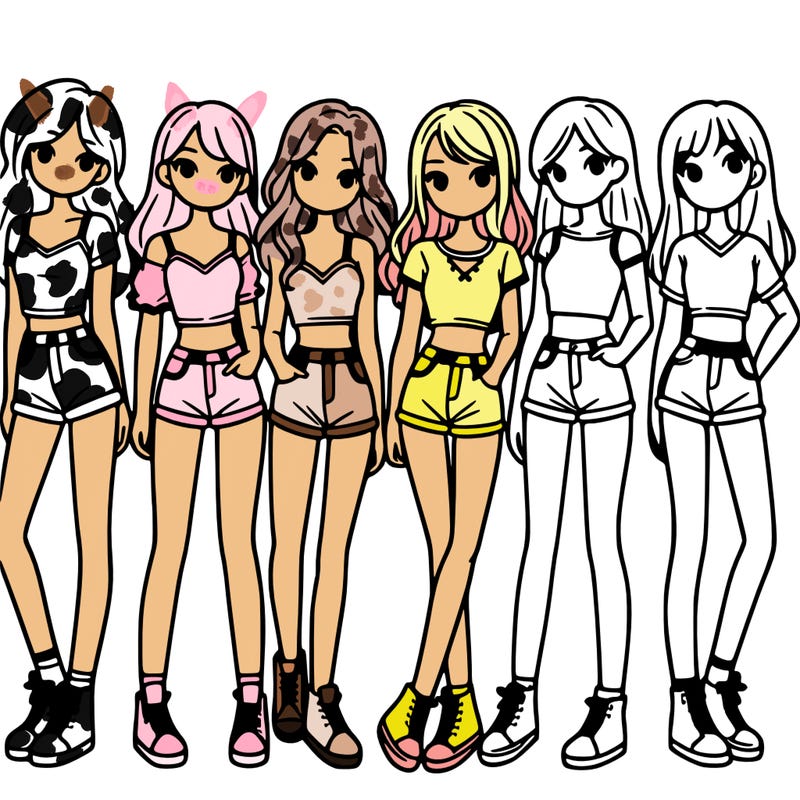 a group of girls wearing crop tops and shorts