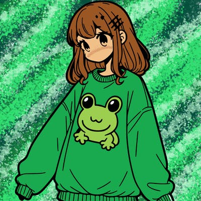 girl wearing frogging sweatshirt