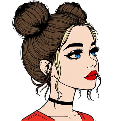 realistic girl with buns on the top of her head