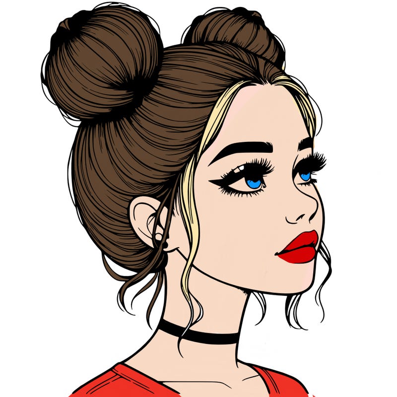 realistic girl with buns on the top of her head