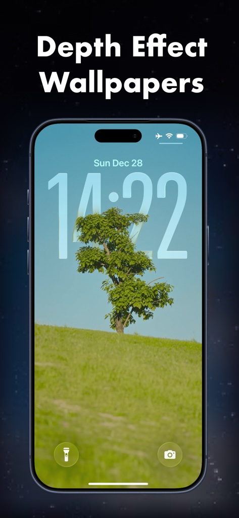 Taro: Spatial Depth Wallpaper - iPhone lock screen displaying a tree wallpaper with depth effect from the Taro app