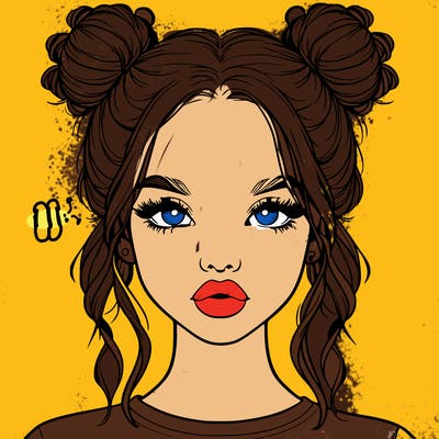 realistic girl with two buns in hair and lips