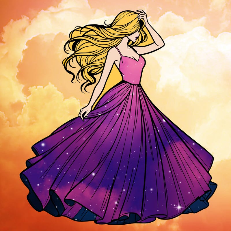 realistic woman with dress flowing in the wind