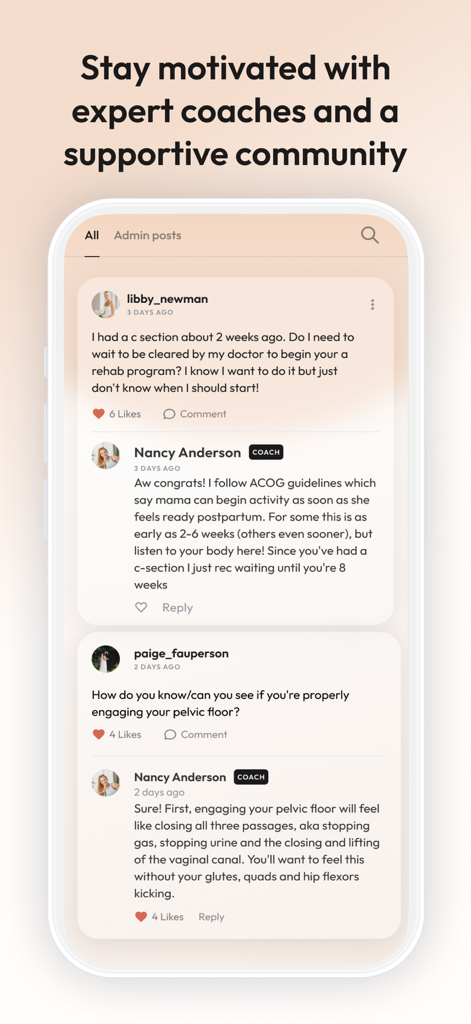 Natal - Pregnancy & Postpartum - Natal app community feed with expert coaches providing postpartum health advice