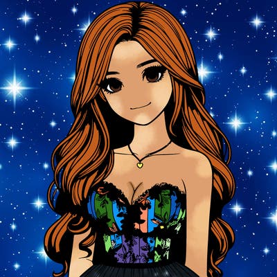 realistic girl with long hair and pretty prom dress