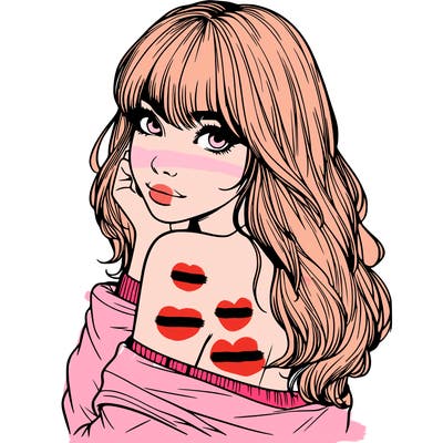 realistic girl with bangs looking over her shoulder