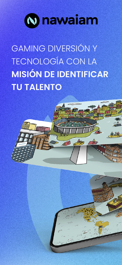 Nawaiam - Pantalla de la aplicación Nawaiam mostrando su plataforma de reclutamiento gamificada diseñada para identificar talento profesional a través de narrativas inmersivas.