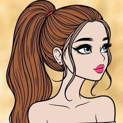 a beautiful and realistic girl with a high pony tail